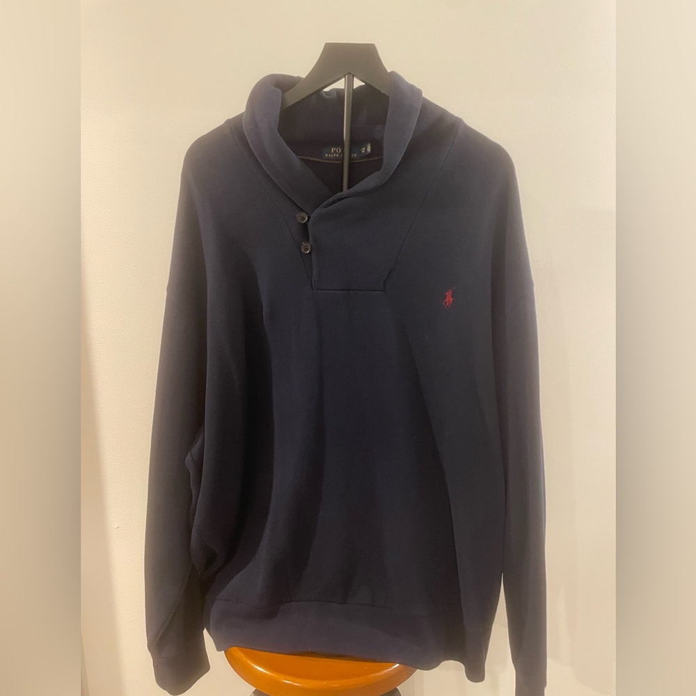 Polo by Ralph Lauren Navy Sweater With Suede Elbow Patches